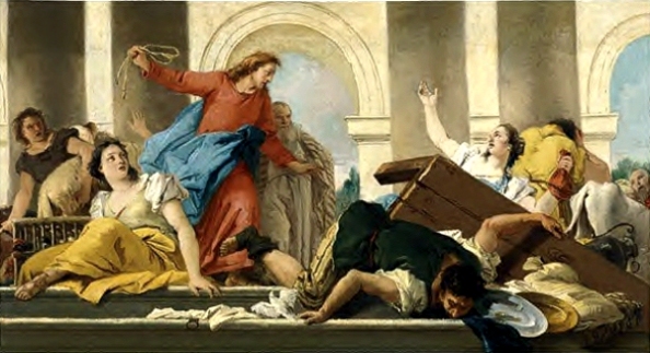 594x323 Jesus Attacks The Money Changers - Jesus Cleansing The Temple Painting