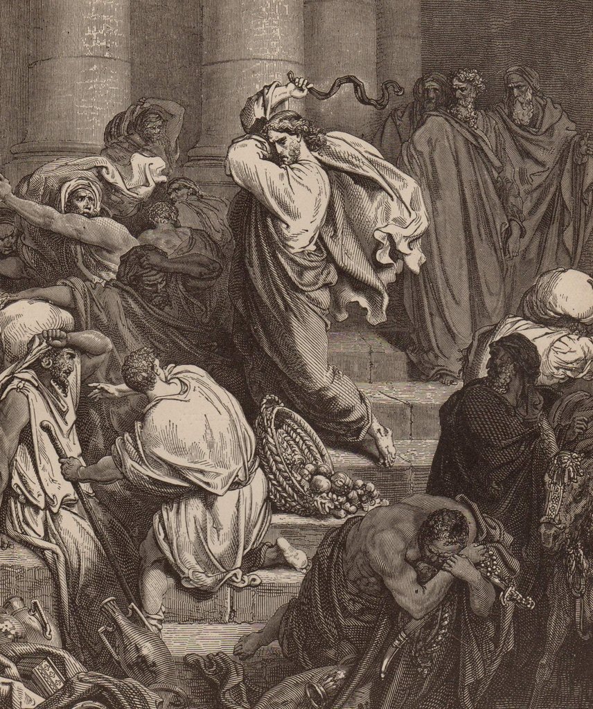 856x1024 Jesus Cleanses The Temple John 215 Gustave Dore Bible Engraving - Jesus Cleansing The Temple Painting