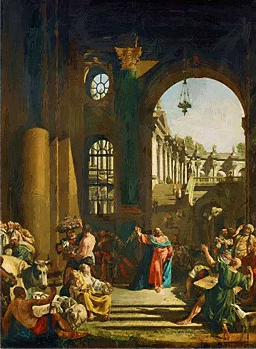 512x699 Jesus Cleansing The Temple 1773 Beach Sheet For Sale By Bellotto - Jesus Cleansing The Temple Painting