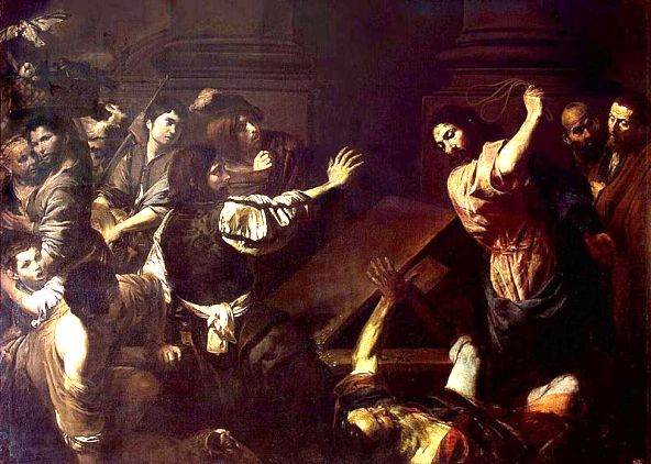 592x422 Jesus Attacks The Money Changers - Jesus Clears The Temple Painting