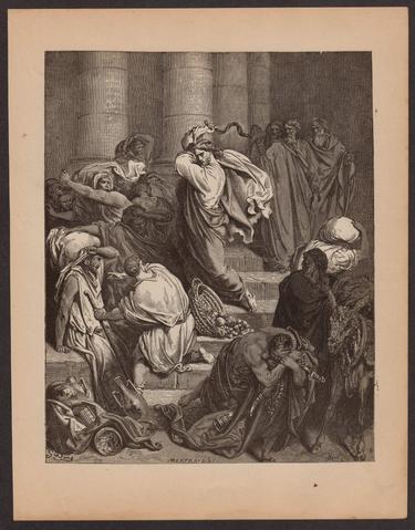 375x479 Jesus Cleanses The Temple John 215 Gustave Dore Bible Engraving - Jesus Clears The Temple Painting