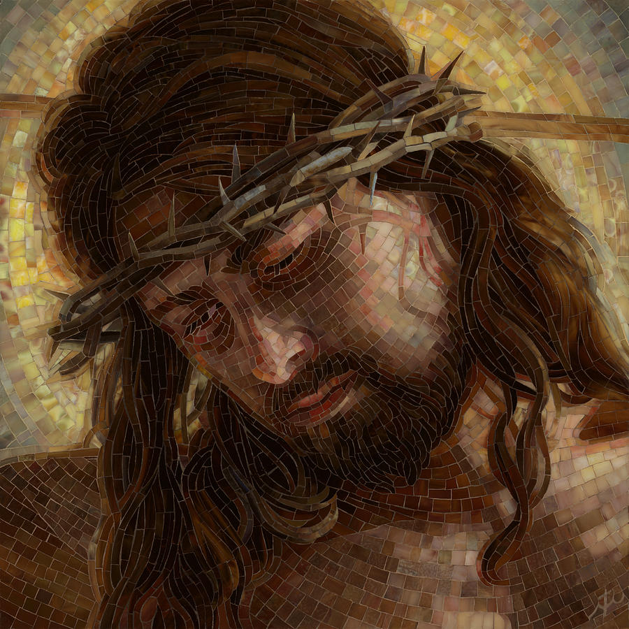 900x900 Crown Of Thorns Glass Mosaic Painting By Mia Tavonatti - Jesus Crown Of Thorns Painting