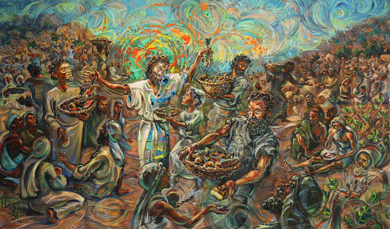 1357x800 You Give Them Something To Eat Minoo W. Kim - Jesus Feeds 5000 Painting