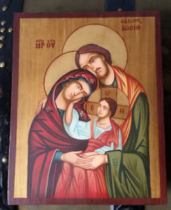 244x300 Hand Painted Icon Holy Family Virgin Mary, Child Jesus Christ, St - Jesus Hand Painting
