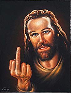 228x300 Real Hand Painted Middle Finger Jesus Christ Canvas - Jesus Hand Painting