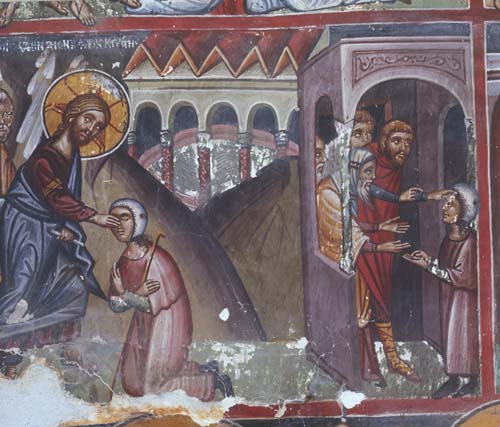 500x427 Jesus Healing The Blind Beggar, 15th Century Wall Painting By - Jesus Healing Painting