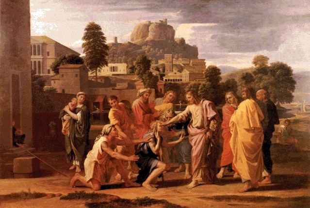 639x429 Nicolas Poussin The Healing Of The Blind Of Jericho - Jesus Healing Painting