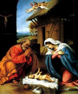 250x300 Nativity Joseph Mary Baby Jesus Manger Angels Painting By Lorenzo - Jesus In A Manger Painting