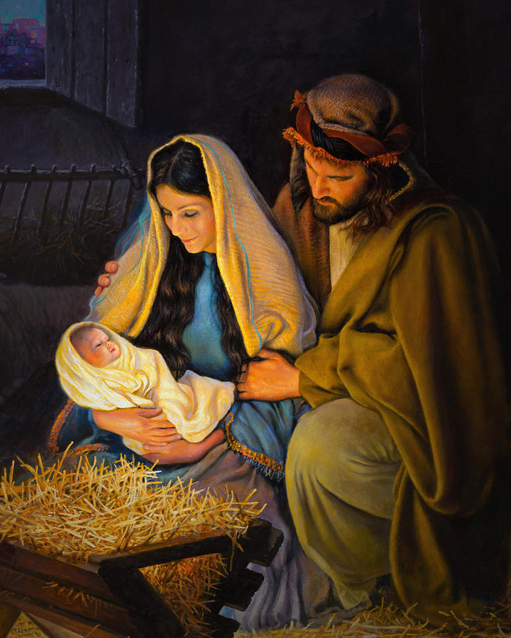 720x900 The Holy Family Painting By Greg Olsen - Jesus In A Manger Painting