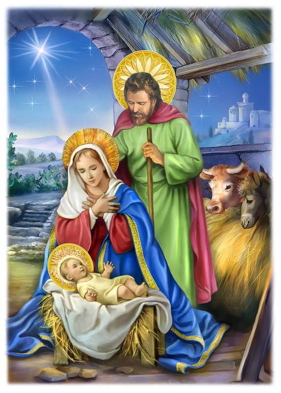571x799 Nativity Of Jesus Art Print By Patrick Hoenderkamp - Jesus In Manger Painting