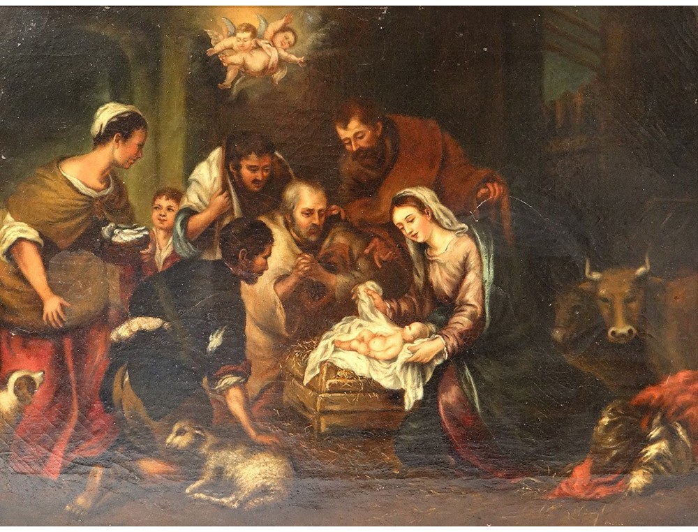 1000x762 Hst Painting Nativity Child Jesus Virgin Mary Nativity Scene - Jesus In Manger Painting