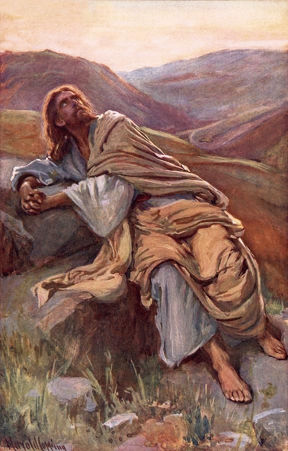 575x900 The Temptation Of Christ By Harold Copping {C. Early 1900'S - Jesus In The Desert Painting