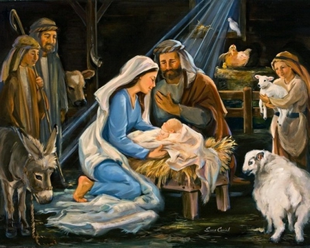 450x360 Nativity - Jesus In The Manger Painting