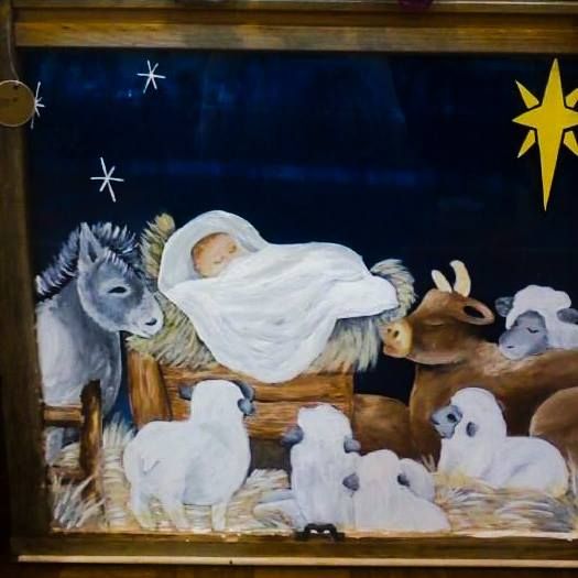 525x525 Pin By Creekside Cornholes On Hand Painted Vintage Christmas - Jesus In The Manger Painting