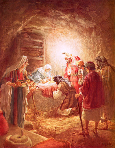 398x512 The Shepherds Finding The Infant Christ Lying In A Manger - Jesus In The Manger Painting