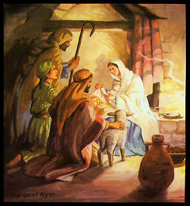 277x300 Vintage 1958 Swaddling Clothes Jesus Manger Book Page Art By - Jesus In The Manger Painting