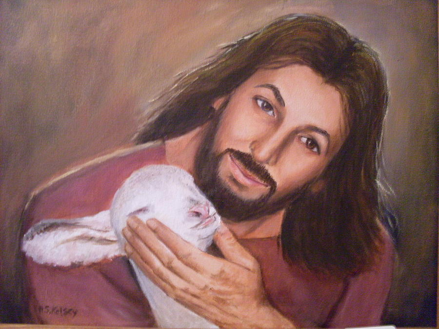 900x675 Jesus And Lamb Painting By Sharleen Kelsey - Jesus Lamb Painting