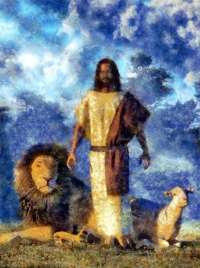 672x900 The Lion And The Lamb Painting By Christian Art - Jesus Lamb Painting