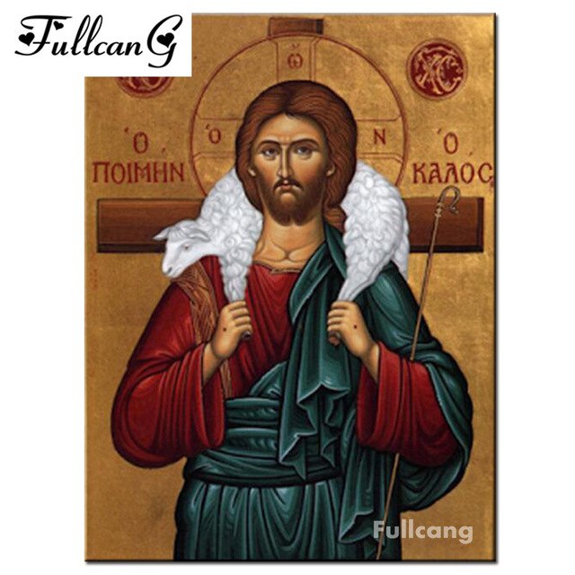 640x640 Fullcang Full Square Mosaic Diamond Painting Jesus And Lamb - Jesus Lamb Painting