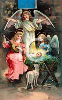 219x350 Angels Watching Over Baby Jesus In His Manger - Jesus Manger Painting