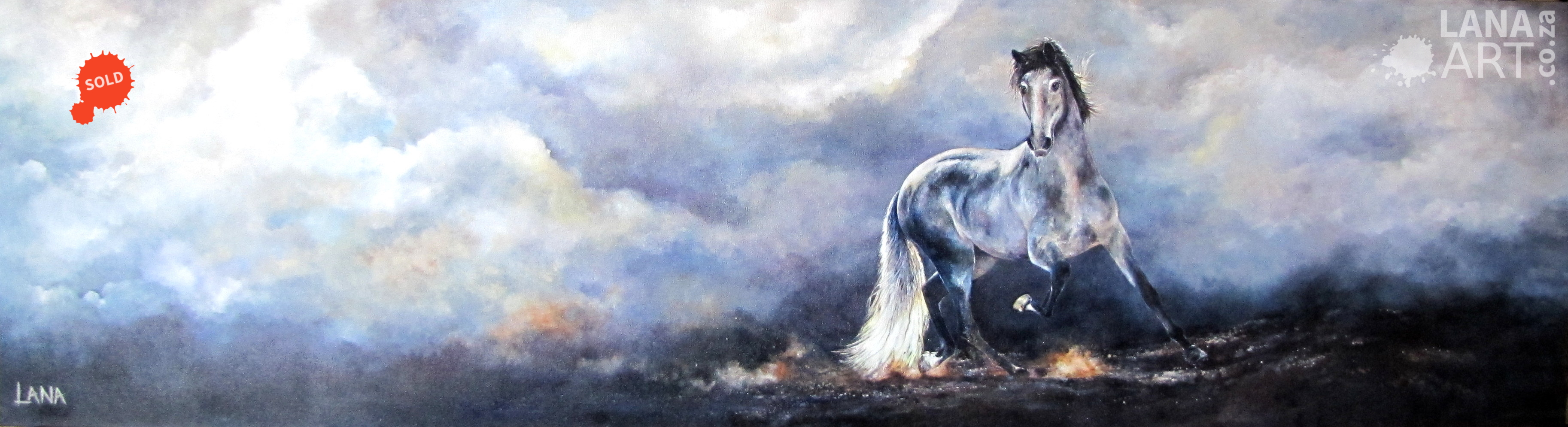 3652x995 White Horse Lana Art Landscape And Nature Art By Lana Venter - Jesus On A White Horse Painting