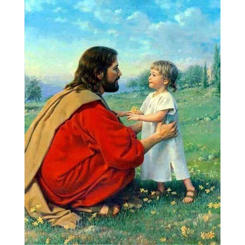 800x800 2018 Jesus And Little Girl Diy Diamond Painting Embroidery 5d - Jesus Painting Images