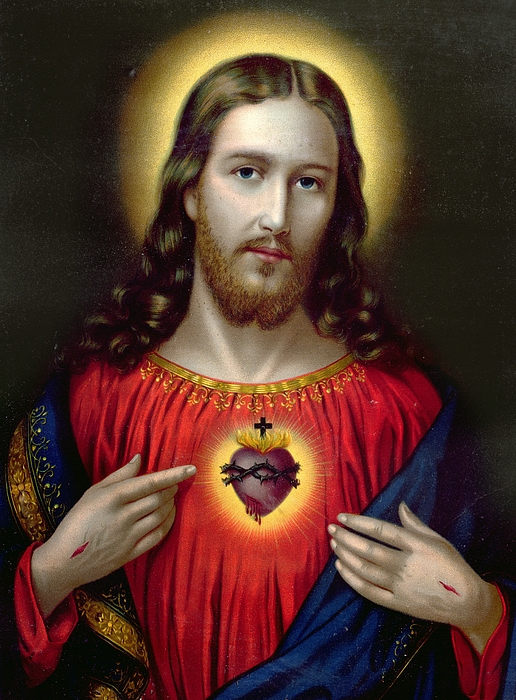 516x700 The Sacred Heart Of Jesus Painting By English School - Jesus Portrait Painting