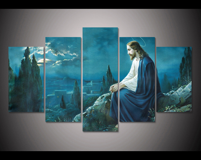 640x509 Hd Print 5 Pcs Canvas Wall Art Prayer Jesus Gethsemane Garden - Jesus Praying In Gethsemane Painting