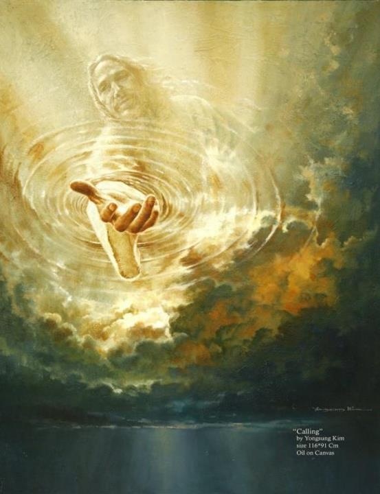 Yongsung Kim Hand Of God 14x11 Paper Art Print Jesus Reaching Hand Into Water