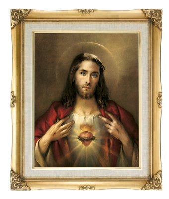 340x400 Sacred Heart Of Jesus Framed Art Under Glass Overall - Jesus Sacred Heart Painting