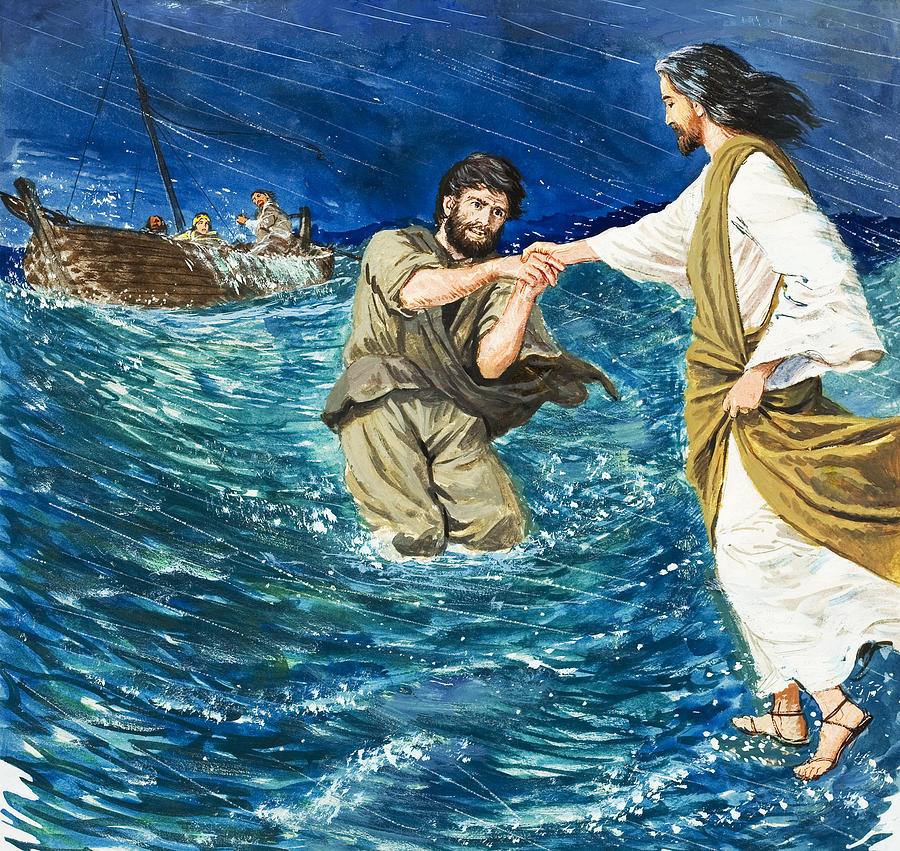 900x851 Jesus Walking On Water Paintings Fine Art America - Jesus Saves Peter Painting