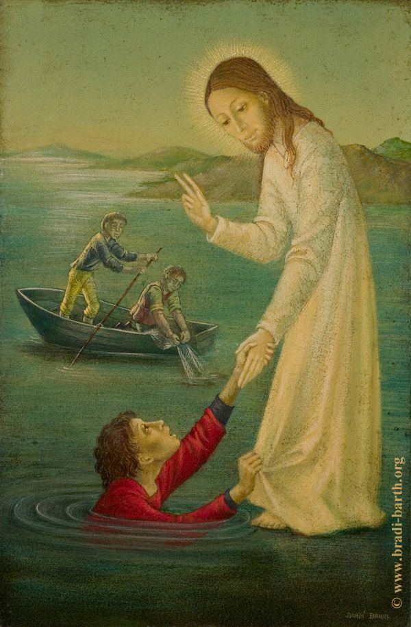 600x914 Christ Walking On Waternd Rescuing Saint Peter,s Painted By - Jesus Saves Peter Painting