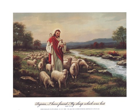 480x380 Jesus The Shepherd (Verse) Fine Art Print By Myung Bo - Jesus Shepherd Painting