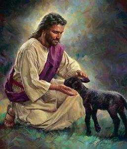 257x300 Nathan Greene Gentle Shepherd Jesus Welcoming Black Lamb 16x20 - Jesus Shepherd Painting