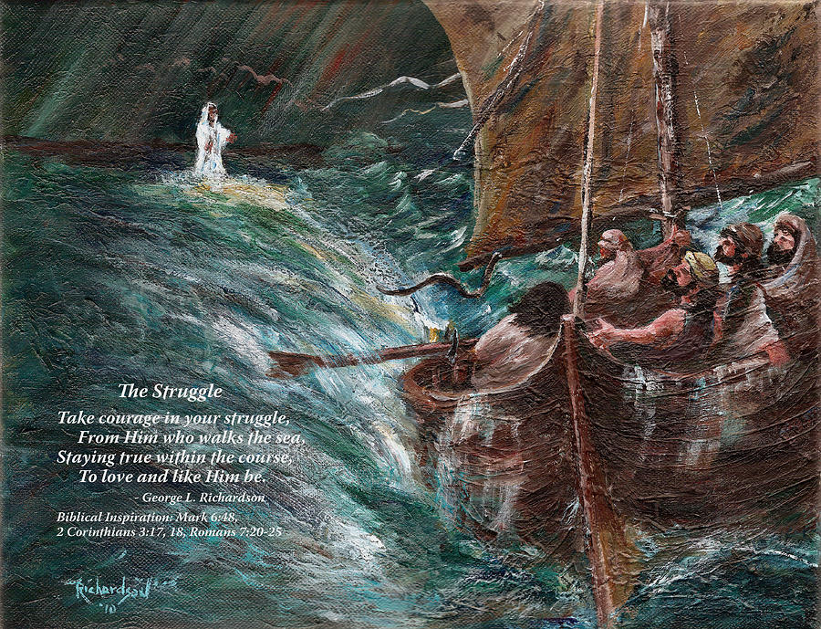900x689 The Struggle With Poem Painting By George Richardson - Jesus Walking On The Water Painting