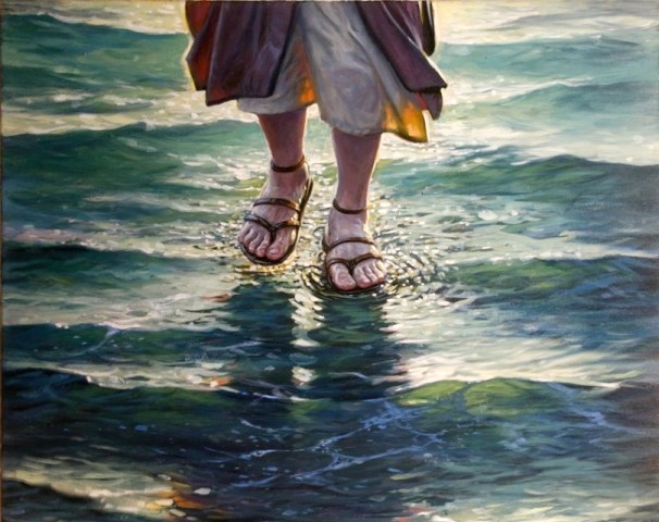 606x480 Jesus Wore Sandals. Sueann Porter - Jesus Walking On Water Painting