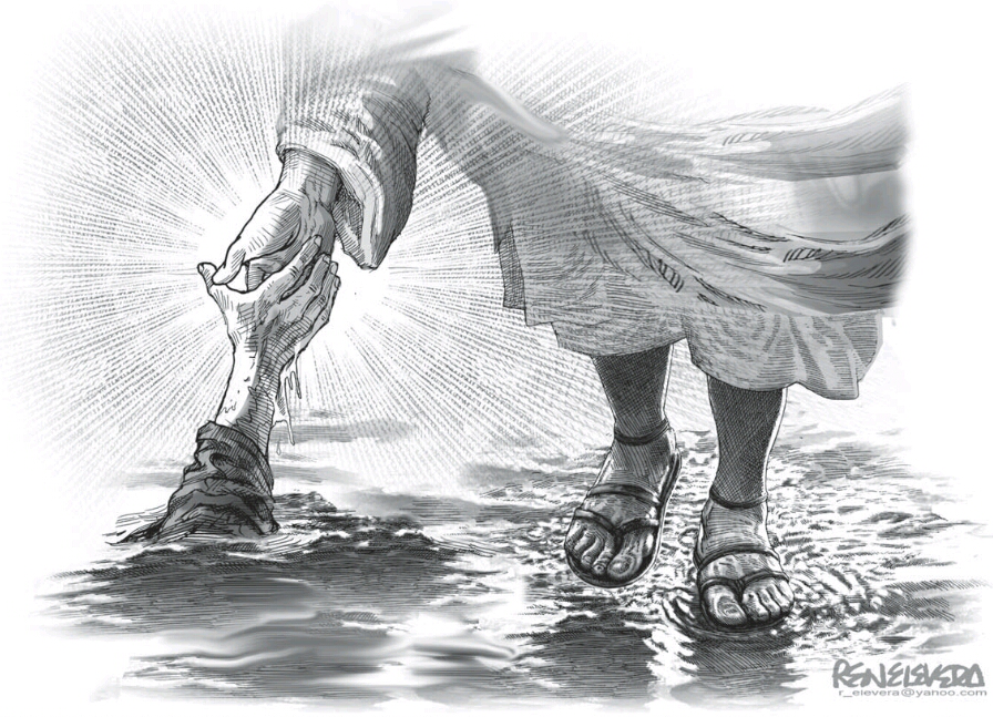 896x647 Standing On Fishes - Jesus Walking On Water Painting