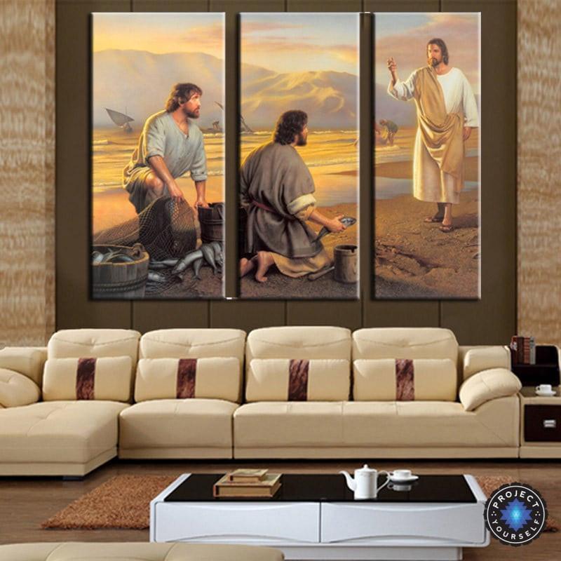 800x800 Jesus And The Fishermen 3 Panel Wall Art Painting - Jesus Wall Painting