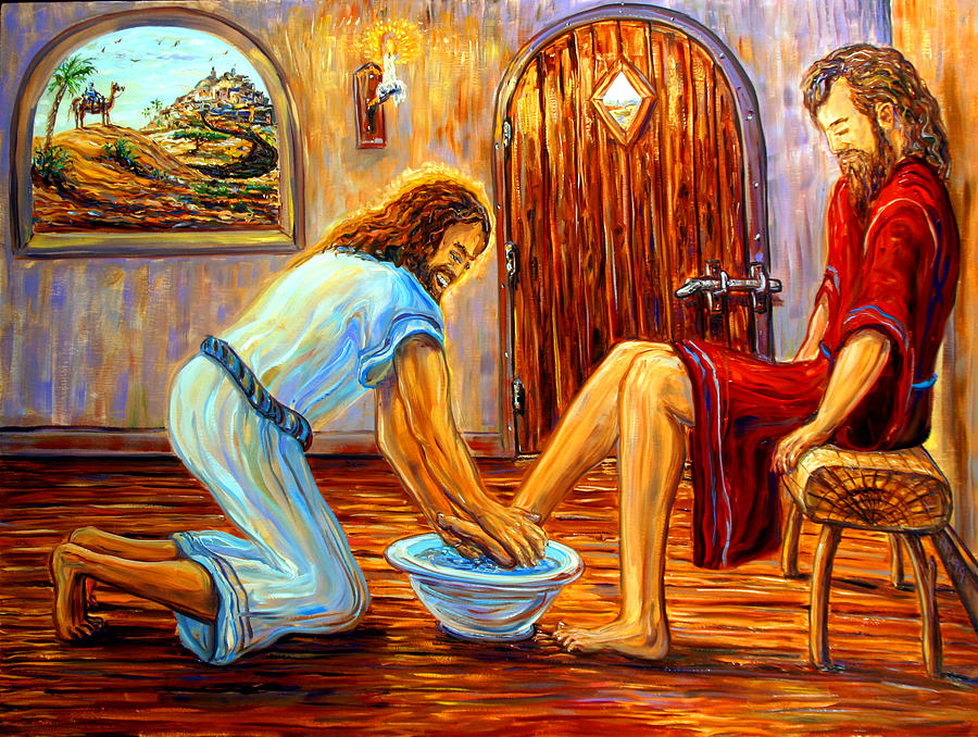 900x678 Jesus Washing Disciple's Feet Painting By Arthur Robins - Jesus Washing Feet Painting