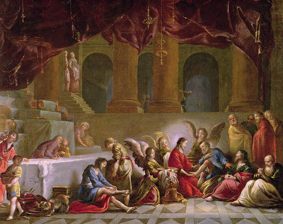 900x714 Jesus Washing The Disciples Feet Painting By Claude Vignon - Jesus Washing Feet Painting