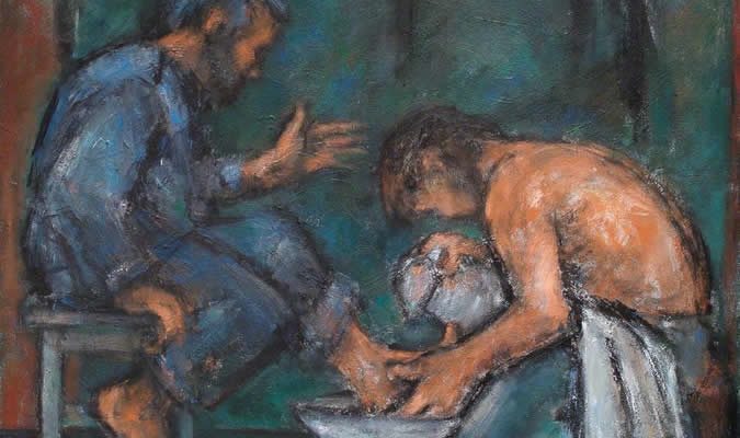 675x400 Jesus Washes Disciples' Feet Breathe - Jesus Washing Feet Painting