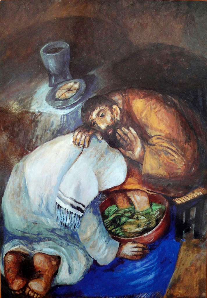 712x1024 Jesus Washing Peter's Feet A Painting By Sieger Koder - Jesus Washing Feet Painting