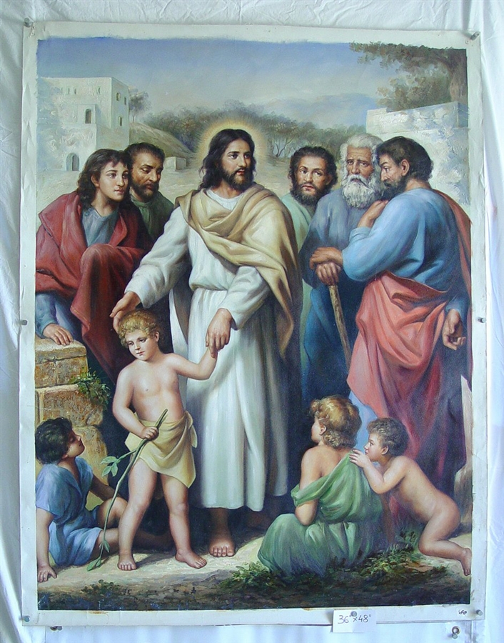 706x900 Jesus Christ With Mountain Top Original Oil Painting - Jesus With Children Painting