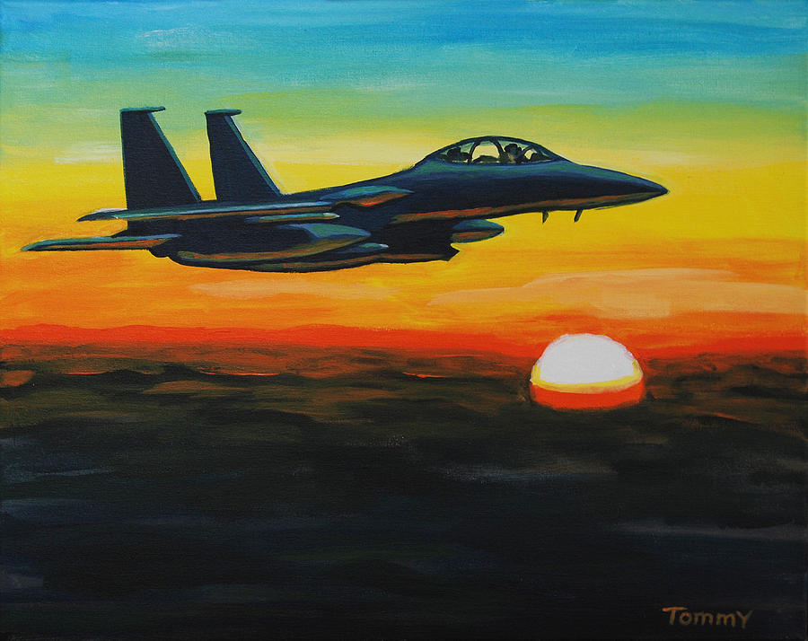 900x714 F15 Eagle In Sunset Painting By Tommy Midyette - Jet Painting