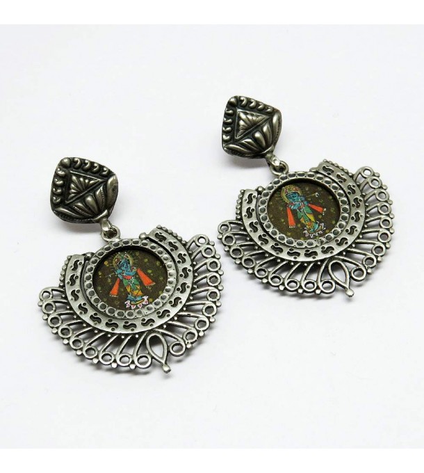 610x680 Indian Silver Jewelry !! Painting Glass Oxidized Silver Earring - Jewelry Painting