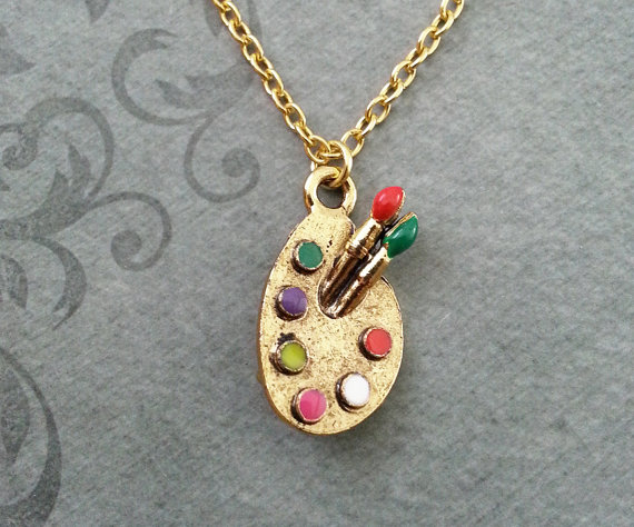 570x474 Paint Palette Necklace Small Paint Necklace Artist Jewelry - Jewelry Painting