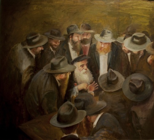 500x454 Painting Farbreng With R Mendel Foterfas (Original Art By Joel - Jewish Painting