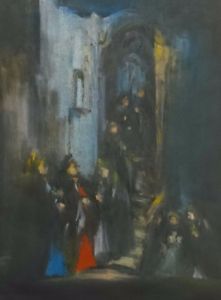 221x300 Goldberg Avraham Signed Pastels Gossip Jewish Painter Israel - Jewish Painting