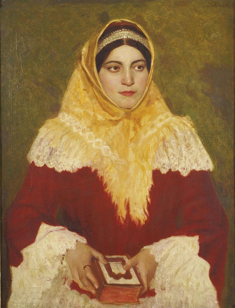 800x1048 Portrait Of A Jewish Woman Holding A Prayer Book Painting Lazar - Jewish Woman Painting