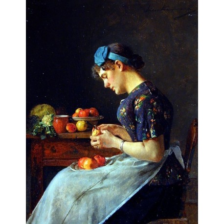 458x458 Young Woman Peeling Apples By Isidor Kaufmann - Jewish Woman Painting